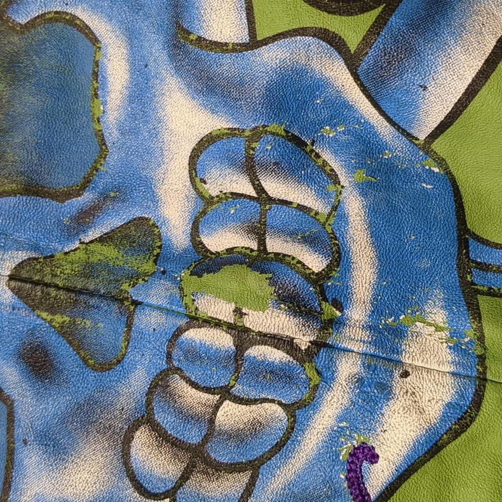 Ed Hardy by Christian Audigier Green Pink Leather Jacket hoodie Women's Medium - Picture 8 of 13